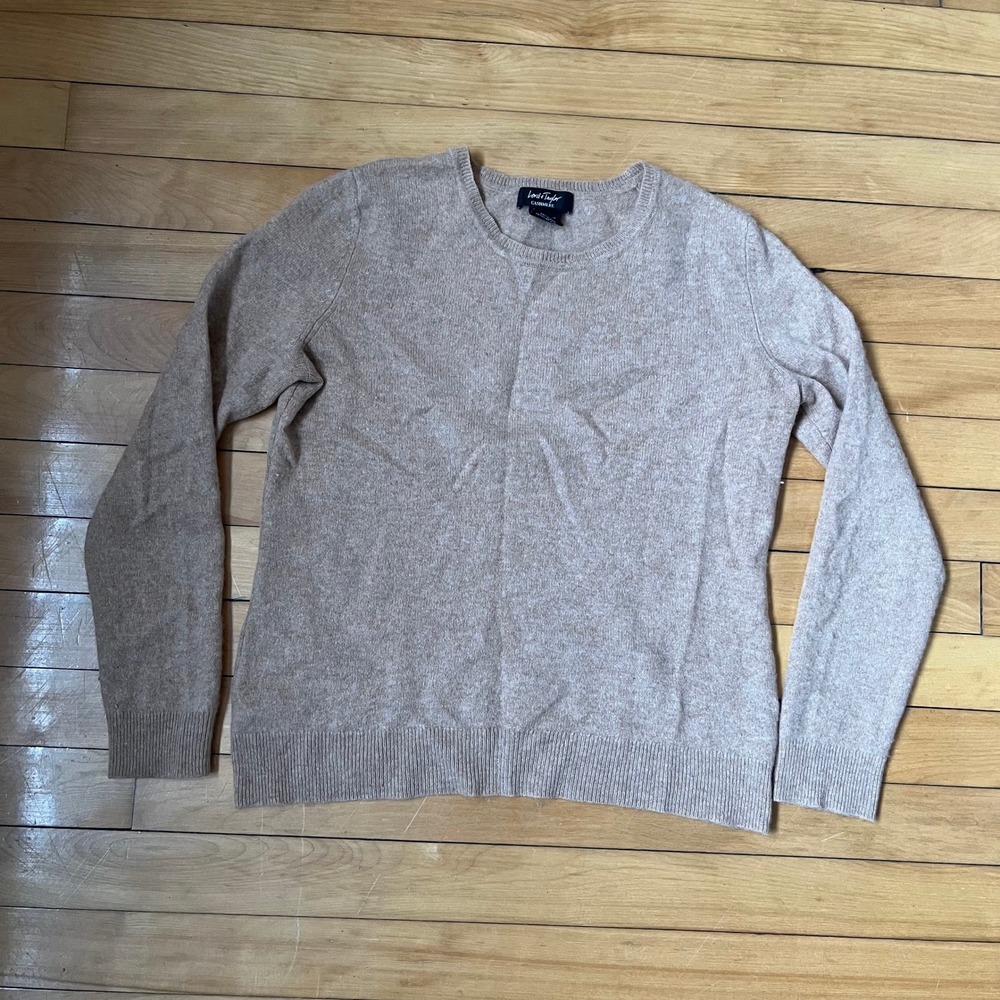 Lord & Taylor Cashmere Sweater Womens Large Tan Oatmeal Crewneck Long Sleeve
